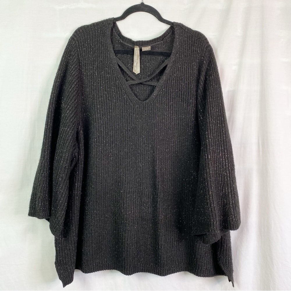 Penningtons Black Strappy Detail Silver Sparkle Sweater 26/28 4XL